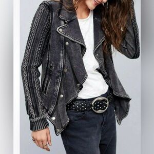 ⭐️Free People Moto Dolman Denim Jacket with knit sleeves ⭐️